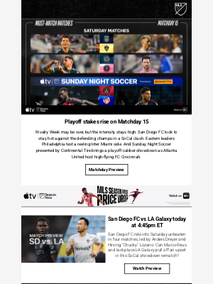 Major League Soccer - Big points up for grabs on Matchday 15