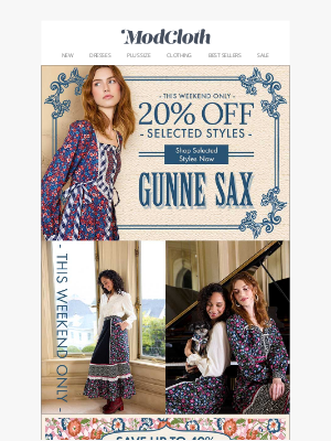 ModCloth - You’ve been eyeing it 👀—20% Off Select Gunne Sax? Yes, Please 💐