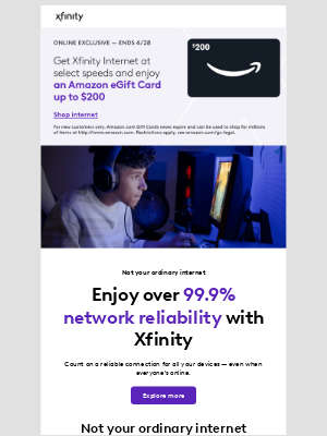 Xfinity - Get an Amazon eGift Card up to $200 with Xfinity Internet