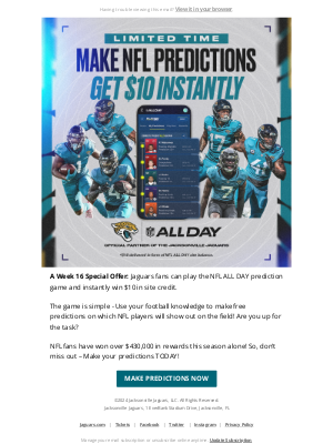 Jacksonville Jaguars - Make NFL Predictions – Win $10 Instantly