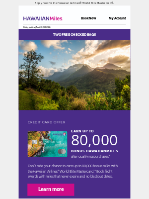 Hawaiian Airlines - Limited-time offer: Earn up to 80,000 bonus miles