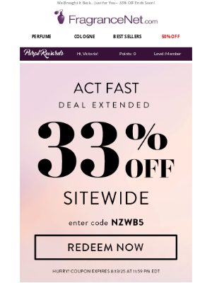 FragranceNet - You earned this victoria, — 33% OFF is back! 🎉