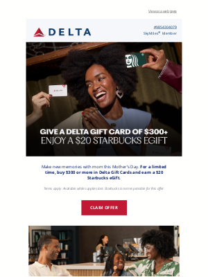 Delta Air Lines - A Mother’s Day Exclusive Delta Gift Card Offer