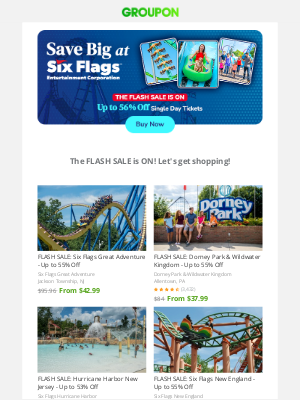 Groupon - FLASH SALE: Six Flags Great Adventure - Up to 55% Off