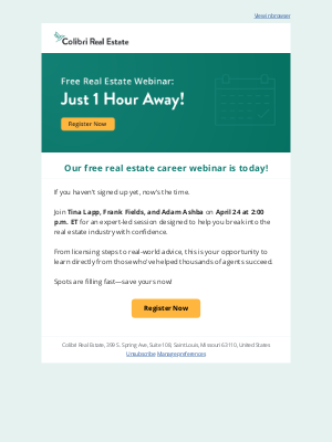 Colibri Real Estate School - One Hour Away – Don’t Miss This Free Webinar!