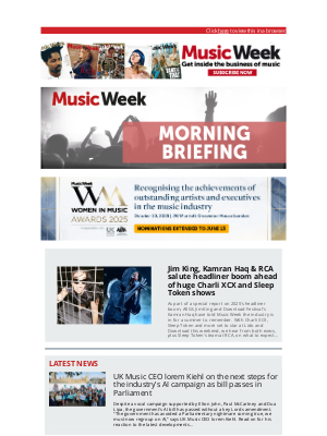 Music Week - Jim King, Kamran Haq & RCA salute headliner boom ahead of huge Charli XCX and Sleep Token shows