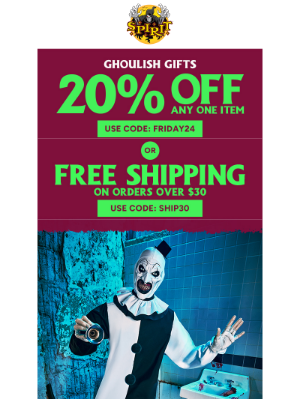 Spirit Halloween - 😱 FINAL HOURS! 20% off 1 or free shipping