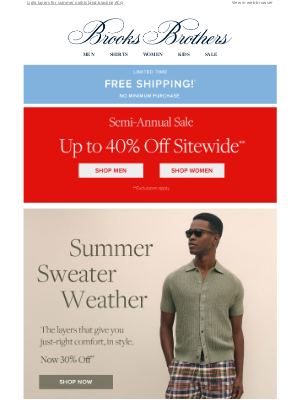 Brooks Brothers - 30% off: Sweaters for a cool breeze