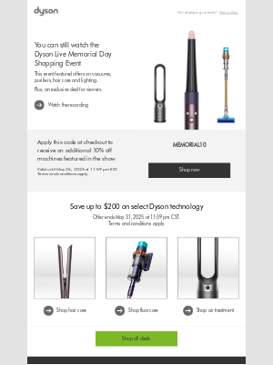 Dyson - Missed the Dyson Live Memorial Day event?