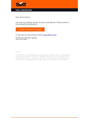 Sixt rent a car - Confirm Your Email Address