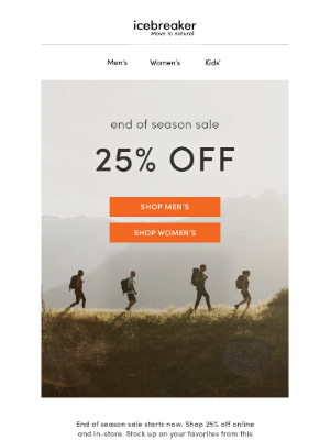 Icebreaker - 25% off end of season sale starts now!