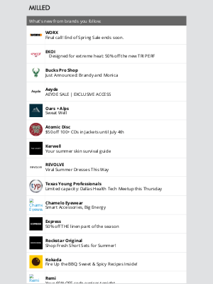 Milled - Trending this week: WORX, EKOI, Bucks Pro Shop, Aeyde and Oars + Alps