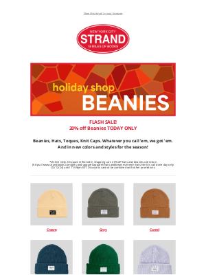 strandbookstore - [TODAY ONLY] 20% off Hats & Beanies 🧢