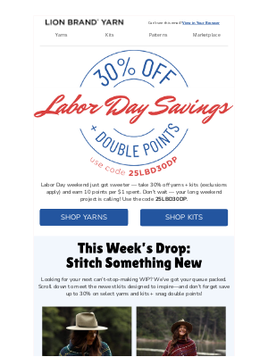 Lion Brand Yarn - 🎉 Labor Day starts NOW: 30% OFF + Double Points