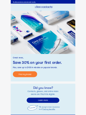 1-800 Contacts - Save 30% on contacts and renew your prescription from home.