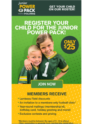 Green Bay Packers - Packers kids club mailings year-round? Register your Packers fan today!