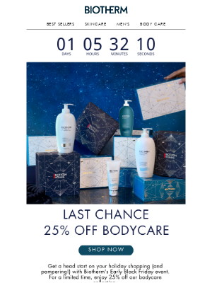 Biotherm - Don't miss out on 25% off bodycare