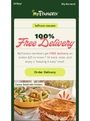 Panera Bread - Hello, 100% ✨FREE ✨ delivery!