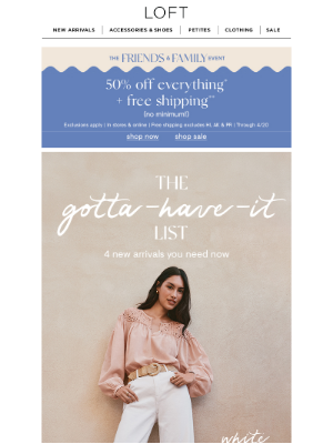 LOFT - 50% off + free shipping is ON
