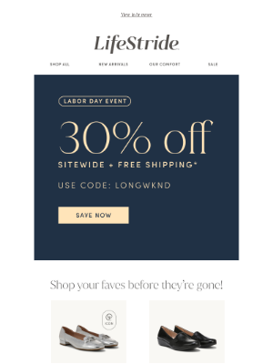 LifeStride - FINAL HOURS! 30% off sitewide + Free Shipping