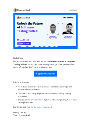 BrowserStack - 1 day to go | Unlock the Future of Software Testing with AI