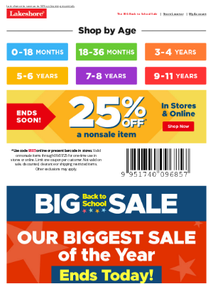 Lakeshore Learning - ENDS TODAY! 25% Off + BIG Back to School Sale