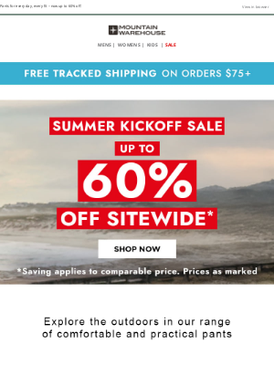 Mountain Warehouse - Sitewide Sale: Pants & More Up to 60% Off