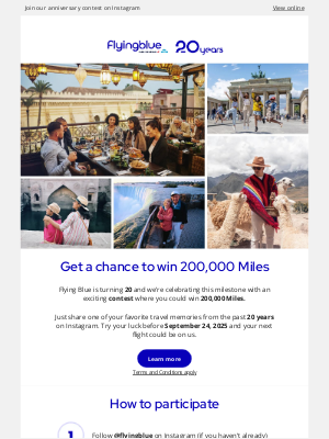 KLM - 200,000 Miles to win for the 20 years of Flying Blue
