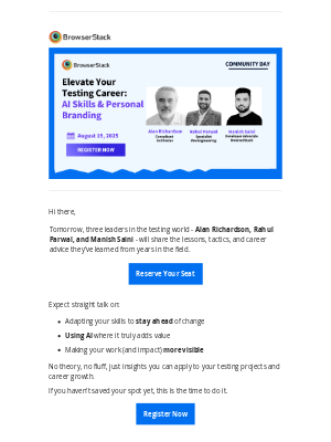 BrowserStack - Last chance to register - Practical insights to grow your testing career