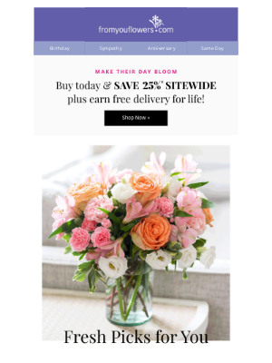 From You Flowers - 25% Off Flowers Today & Earn Free Delivery for Life!