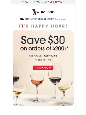 Wine - Don't Forget to Use Your $30 Code!