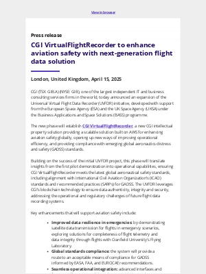 CGI - CGI VirtualFlightRecorder to enhance aviation safety with next-generation flight data solution