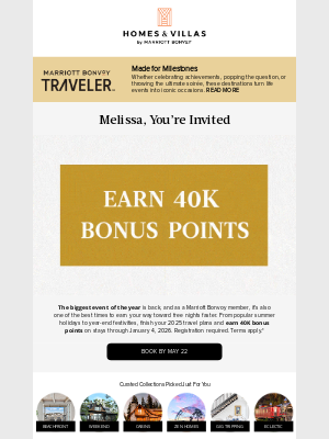 Marriott International - Melissa, lock in 40K bonus points by May 22