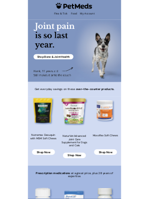 1800PetMeds - Provide a pain free new year for your pets - shop savings on bone & joint health!