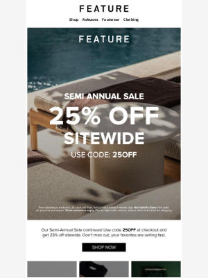 Feature Sneaker Boutique - Semi-Annual Sale: 25% Off SITEWIDE