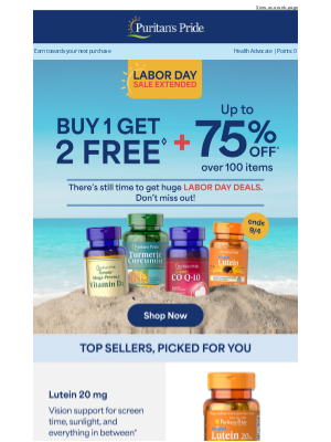 Puritan's Pride - Labor Day Sale Extended