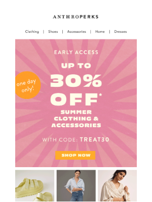Anthropologie (United Kingdom) - Up to 30% Off is all yours, AnthroPerks.