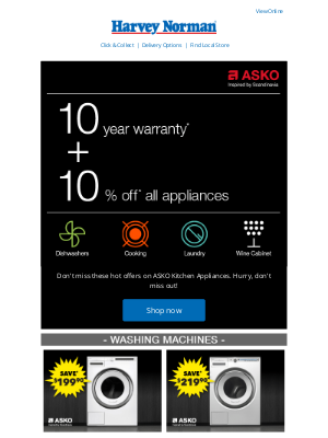 Harvey Norman (Australia) - Hot deals on ASKO | 10 Year Warranty* + 10% Off* Appliances | Hurry!
