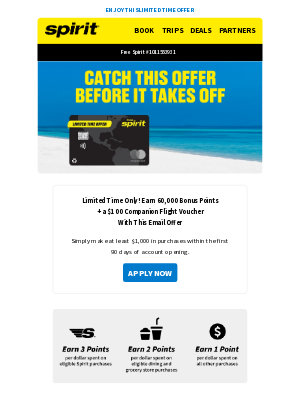 Spirit Airlines - Donald, this 60,000 bonus points offer could be yours