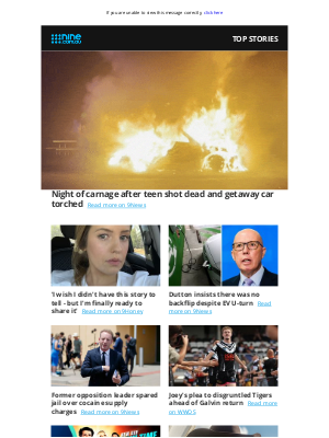 9NOW (Australia) - Lunch wrap: Car torched after teen shot dead in beach carpark | Ex-Liberal leader avoids jail over cocaine charges