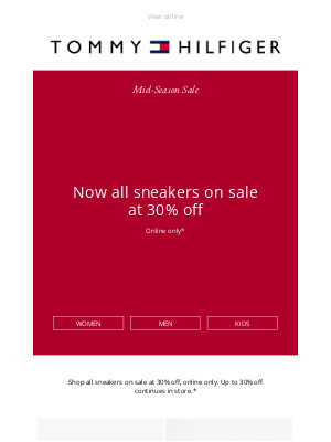 Tommy Hilfiger (United Kingdom) - Now: 30% off all sneakers on sale