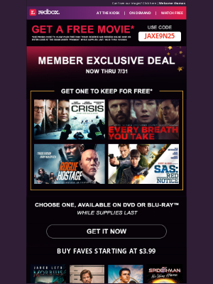 Redbox - Member Exclusive – A FREE MOVIE to keep!