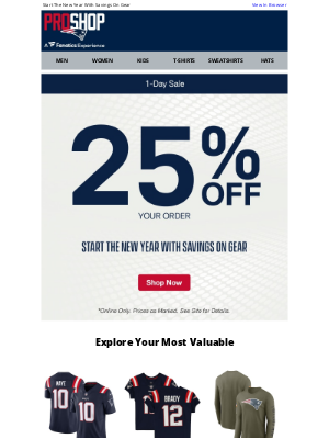 New England Patriots - 1-Day Sale >> 25% Off Patriots Gear