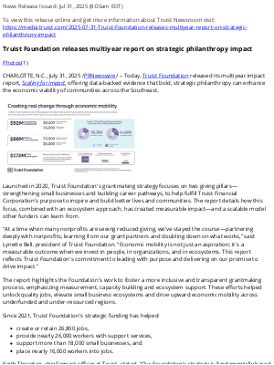Truist Financial - Truist Foundation releases multiyear report on strategic philanthropy impact