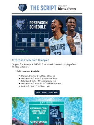 Memphis Grizzlies - Grizz 25/26 Preseason is Set 🐻