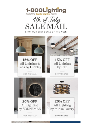 Capitol Lighting's 1800lighting - 4TH OF JULY SALE ALERTS: Hinkley • Capital • Sonneman • Elegant Lighting & MORE!