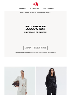 H&M (France) - Prix Membre : jusqu'à -30%