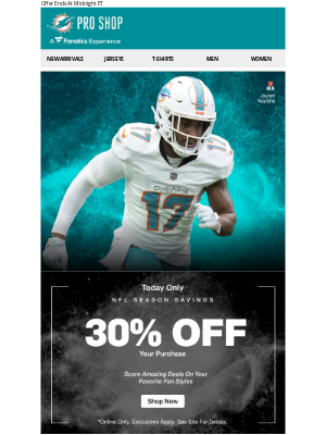 Miami Dolphins - 30% Off NFL Season Savings Today Only!