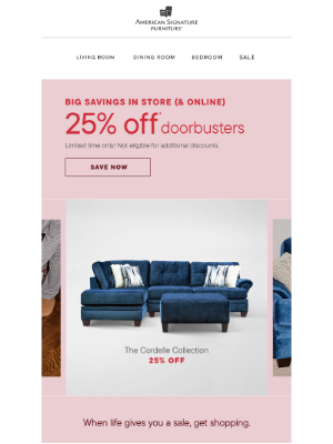 Ashley Furniture Industries - Hiya! That’s the sound of 25% OFF Doorbusters busting thru 💪