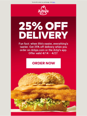 Arby's - Ends Sunday: 25% off delivery ⌛